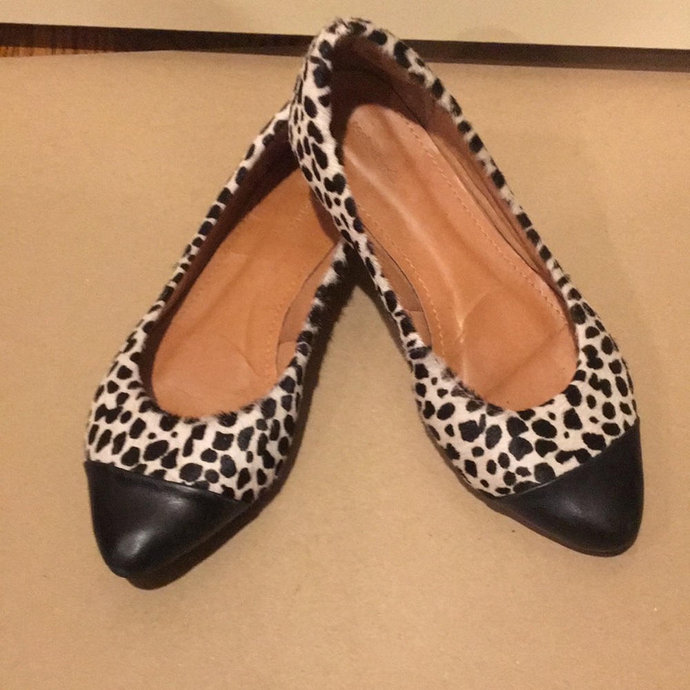 Sonho Dos Pes womens Leopard Hair flats leather tip Size 6.5 37 black cream